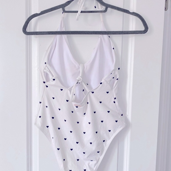 🤍SKINNY DIP🖤 one piece bathing suit in white with little black hearts . Small. - Picture 4 of 8